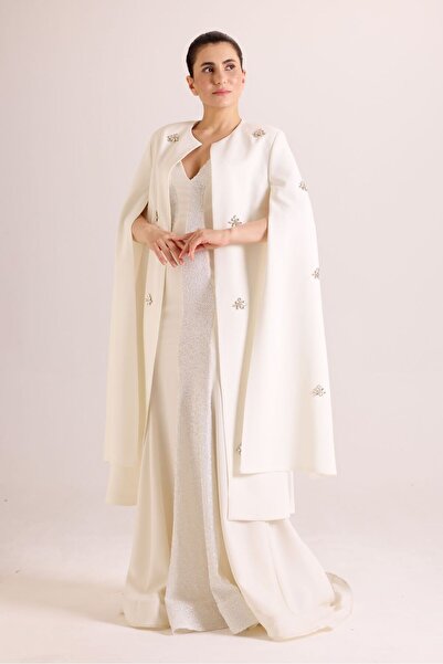 BALA COUTURE Taş İşleme Uzun Ceket
 beyaz