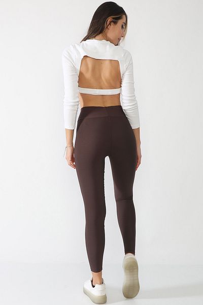 TETYS Leggings maro pentru femei cu talie înaltă