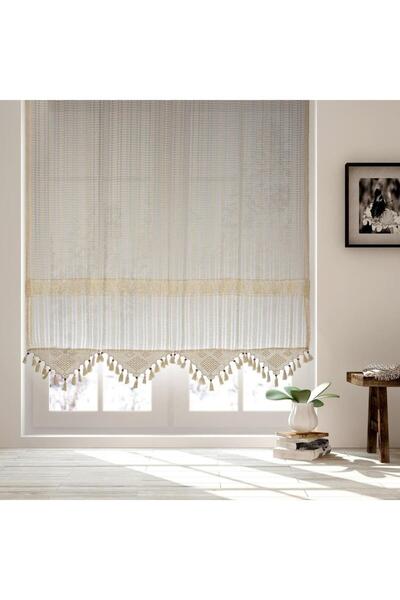 Demirhan Perde Ara Güpürlü Natural Çift Çizgili Tül Perde