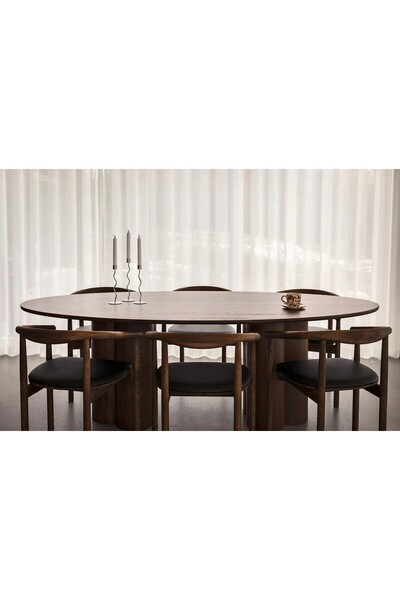 Deer Mobilya Flora Elips Bohem Yemek Masası Ceviz