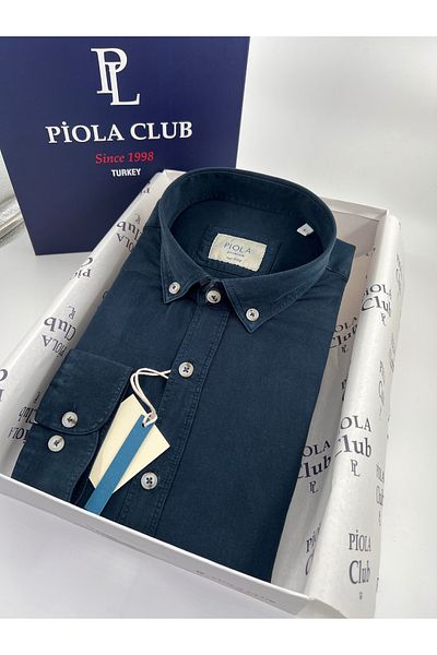 Piola Club Мъжка риза Regular Fit Soft Texture без джобове (тъмносиня)