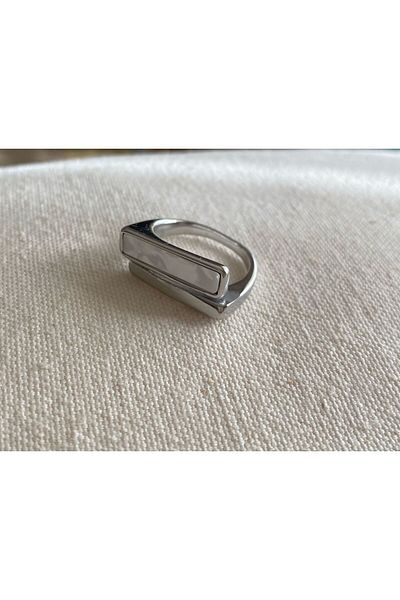 stainless steell Steel Adjustment Rectangular Pearlescent Silver Ring