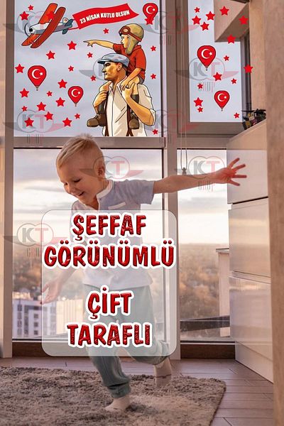 Kt Grup 23 April Children's Day Double Sided Glass Door Wall Sticker Set