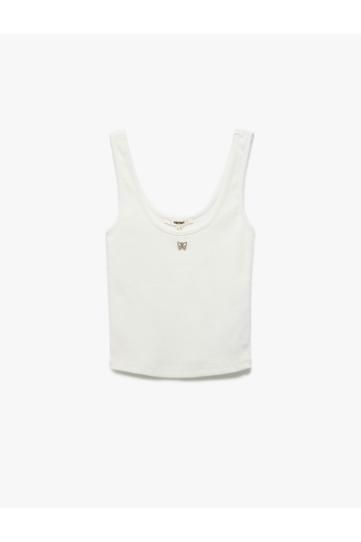 Koton Pamuklu Slim Fit Kelebek Taş Detaylı Basic Atlet