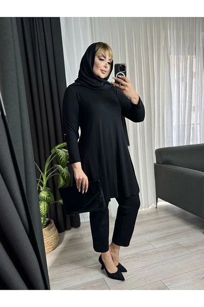 MODA Women's Large Size Waist-Seated Pocketed Lycra Viscos Tunic