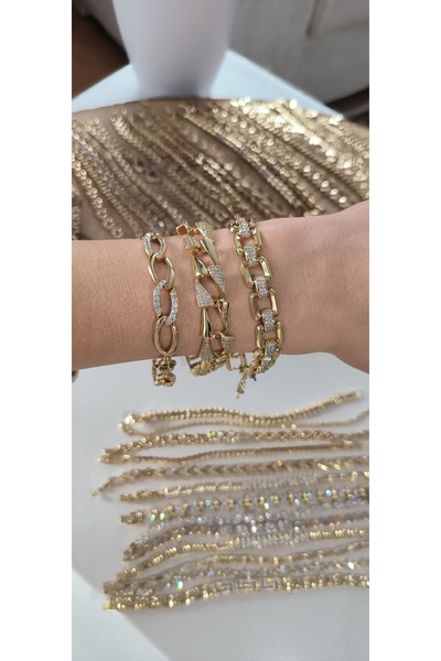xUPING Vip Zirkon Taşlı Kare Model Bileklik Kararmaz 14K Rengindedir 20 +4cm