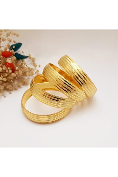 CASELN 22 Ayar Altın Kaplama Çizgi Desen 1 Adet Bilezik Düğün Kına Özel Günler