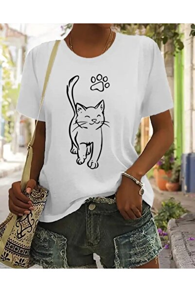 Panda Baskı Tekstil تي شيرت كبير الحجم مطبوع عليه قطة لطيفة