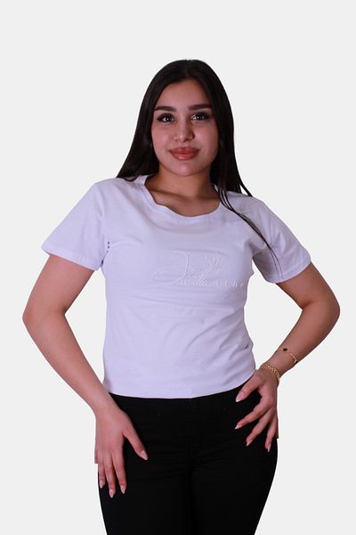 trender Tricou alb slim pentru femei, ghețar orizontal și literă subțire