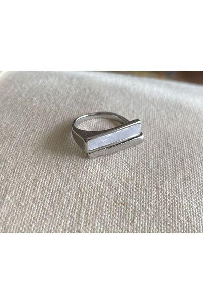 stainless steell Steel Adjustment Rectangular Pearlescent Silver Ring
