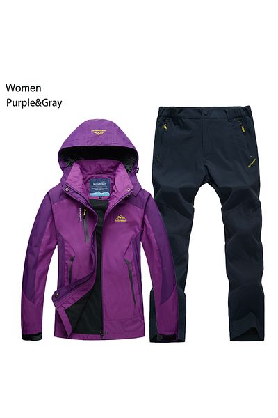 Choice XXXL purple gray TRVLWEGO Women Jacket Pants Hiking Set Camping Spring Autumn Outdoor Waterproof 200