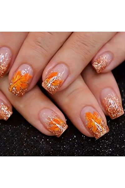 Accessories Vanilla Avenue Kısa Kare Turuncu Yaprak Desenli Kendinden Yapışka...