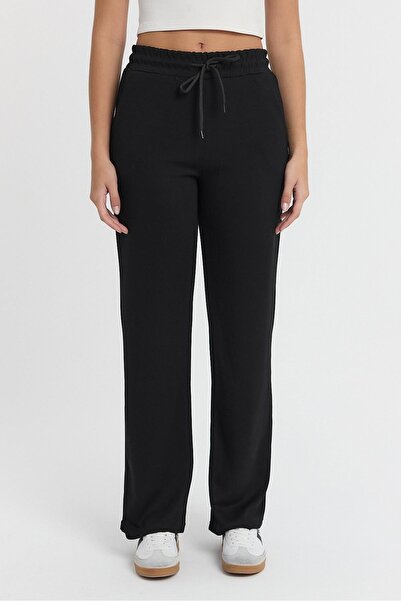 GIYOLA بنطال رياضي أسود من قماش المودال مع خصر مطاطي