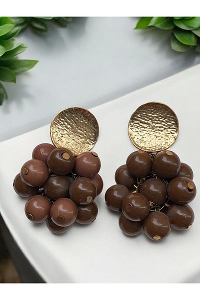 Bade Round Gold Detail Dangle Topcuk Grape Model Steel Earrings