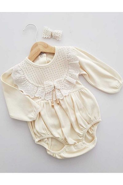 DIDuStore Baby Girl Clothing Romper with Lace Collar Detail and Hair Accessory Set