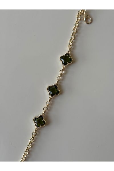 Dorsla Accessories Emerald Green Gold Clover Bracelet