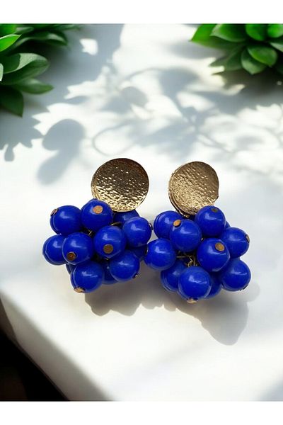 Bade Round Gold Detail Dangle Topcuk Grape Model Steel Earrings
