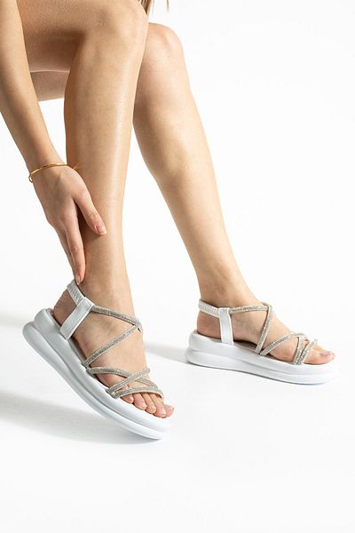 Neva'nın Butiği Feraye High Sole Cross Piping Detailed Women's Sandals