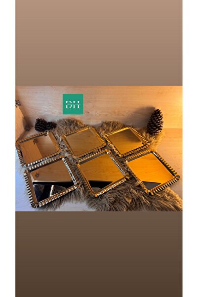 DREAM HEDİYELİK Lüx Kare Paslanmaz Çelik 6’lı Gold Kahve, Çay, Dekoratif Sunu...