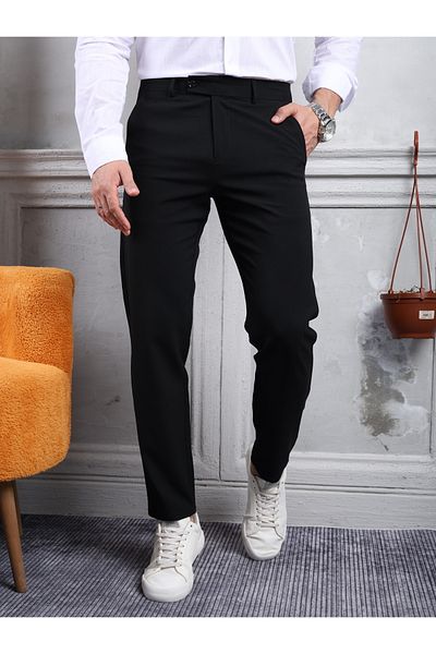 Anılfashion Men's Quality Black Slim Fit Stylish and Comfortable Lycra Ankle Length Fabric Trousers