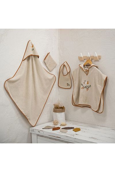 Ecocotton Polina 4-Piece Baby Poncho Set 100% Organic Cotton Embroidered Beige