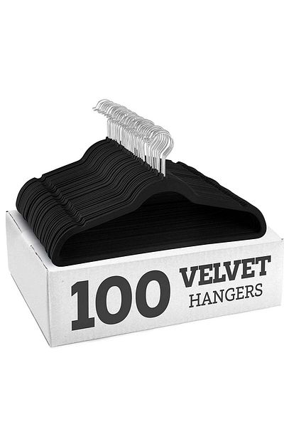 Generic 100-Piece Non-Slip Velvet Cloth Hangers Set in Black