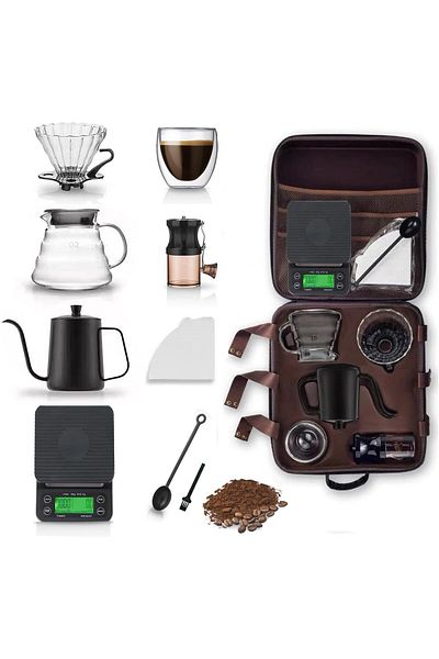 HJB VISSO Coffee Maker Set 10 Pack V60 Pour Over Drip Coffee Set Grinder Travel Coffee Kit Set All in Gift Bag
