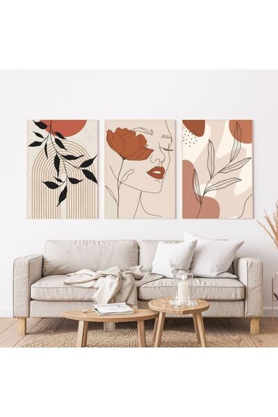 banabirhediye Minimalist Bohem Kasnaklı 3'lü set Kanvas Tablo Soyut Modern