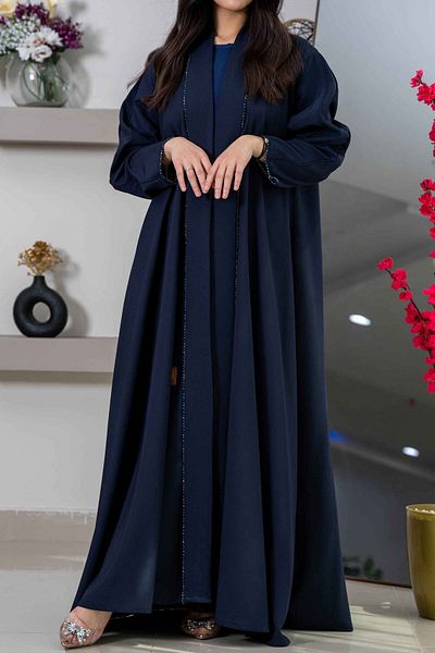 Zahya Abaya عباية كلوش كحلي بتدخيلات خرز على الأمام واليدين