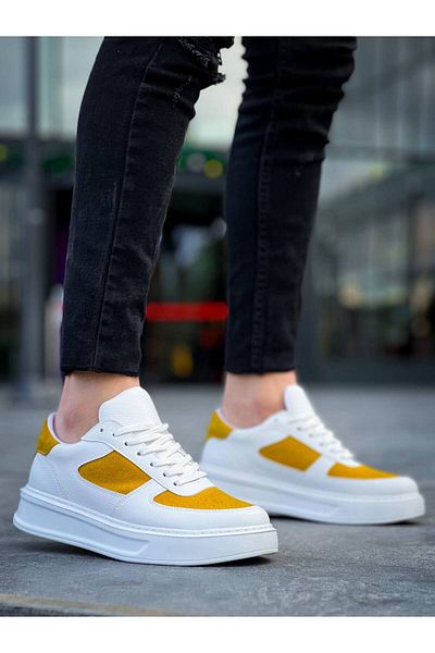 Joy Man J-X8 Lace-up Orthopedic Sole Casual Skin Suede Ανδρικά αθλητικά παπούτσια BT Λευκό/Κίτρινο