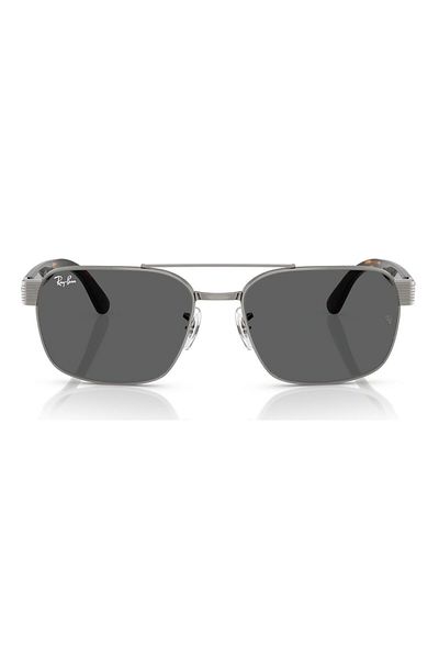 Ray-Ban نظارة شمسية راي بان مربعة للجنسين - Rb 3751 - مقاس العدسة: 58 مم - لون معدني