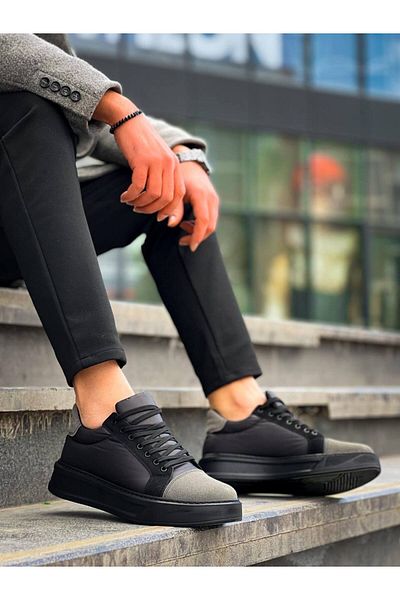 Joy Man J-X46 Lace-up Orthopedic Sole Daily Parachute Fabric Ανδρικά αθλητικά παπούτσια ST Μαύρο/Γκρι