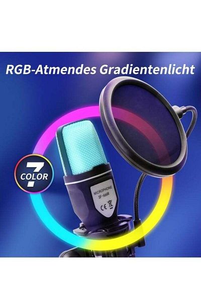 DAT USB Microphone for PC, RGB Gaming Condenser Microphone - Beginner PC Microphone