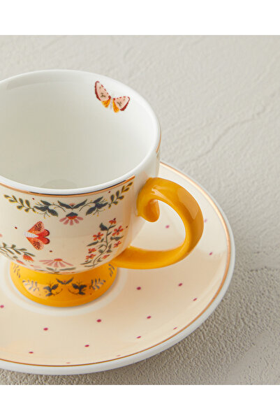 English Home Dipsy New Bone China 4 Piece Coffee Cup Set for 2 People 100 ml Mustard