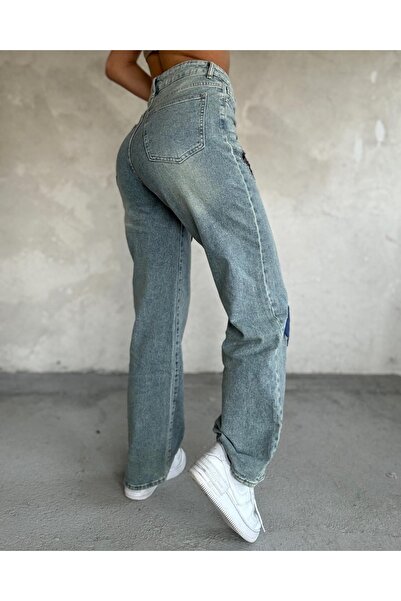 ADA MODA Blugi evazati cu flori brodate, 42