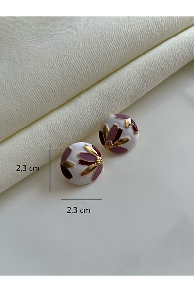 Nilsu Jewellery Accessory Flower Patterned Enamel Round Earrings