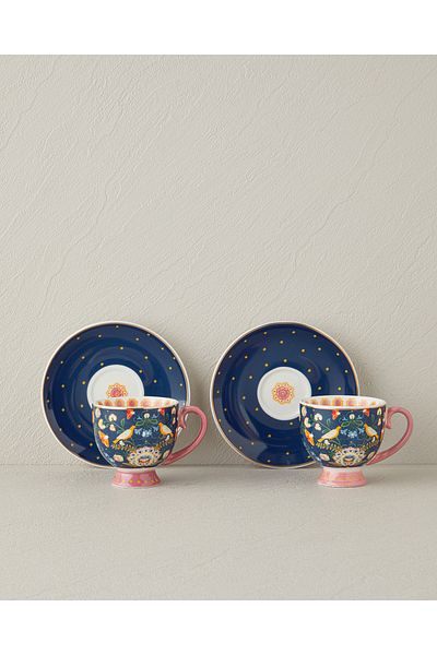 English Home Wingy New Bone China 4 Piece Coffee Cup Set for 2 People 100 ml Dark Blue