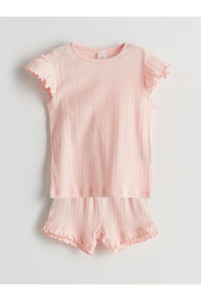LC Waikiki Pink Crew Neck Baby Girl Shorts Pajama Set
