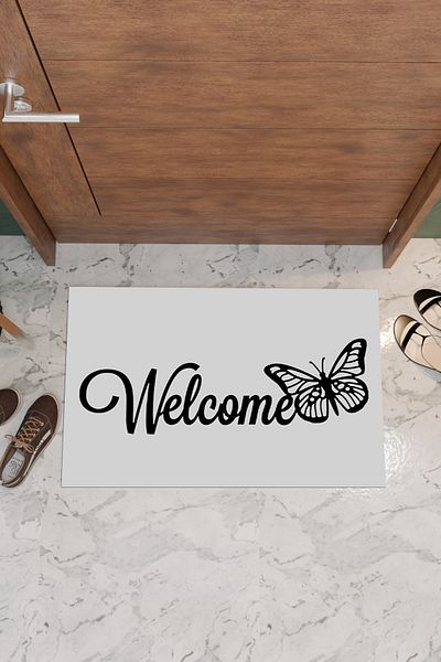 THEMODERNHANE Home Welcome Butterfly Decorative Multi-Purpose Indoor and Outdoor Door Mat