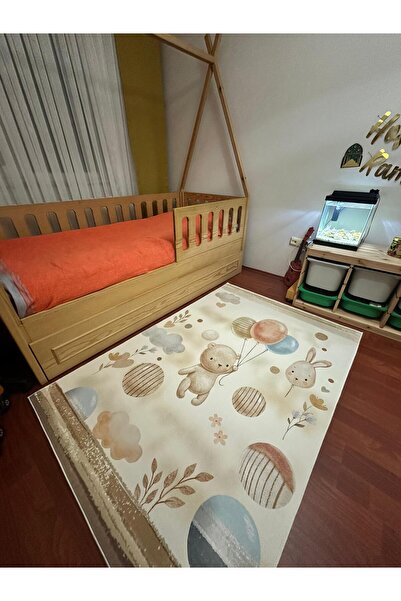 ALLGELSİN Yıkanabilir Kaymaz Taban Çocuk odası Halısı 120x180 cm Bebek Odası Halıları Oyun Halısı Figürlü Halı