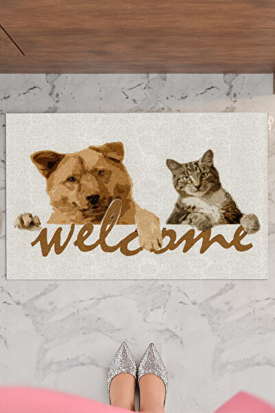 THEMODERNHANE Home Hoşgeldiniz Kelebek Dekoratif Çok Amaçlı Iç ve Dış Kapı Paspası