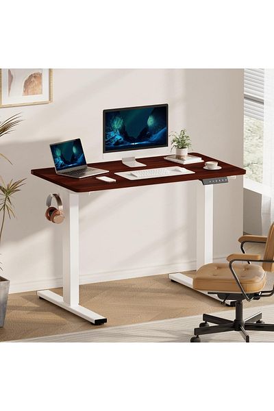 Mahmayi FlexiSpot Electric Standing Desk 121x60 cm with Height-Adjustable Spacious Desk - MIH Mahogany