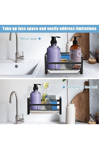 COOYA Sink Shelf, Soap Sponge Drain Rack Holder, Rustproof Stainless Steel Dish Sponge Organizer