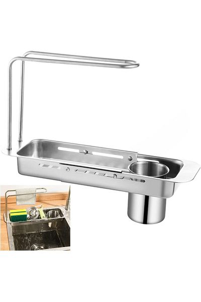 COOYA Expandable Sink Rack, Stainless Steel Multi-Functional, with Towel Holder and Residue Filter