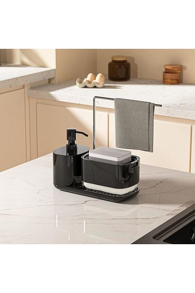 COOYA Sponge Rack, 3 in 1 Soap Detergent Dispenser, Dishcloth Drying Rack, for Kitchen and Bathroom