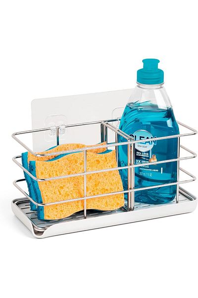 COOYA Sponge Holder with Tray, Tidy Stainless Steel Soap Scrubber Brush Organizer, No Drilling