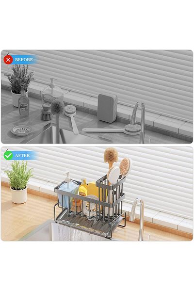 COOYA Sponge Holder, Stainless Steel, Anti-rust Sponge Caddy, Kitchen Sink Organizer with Drain Tray