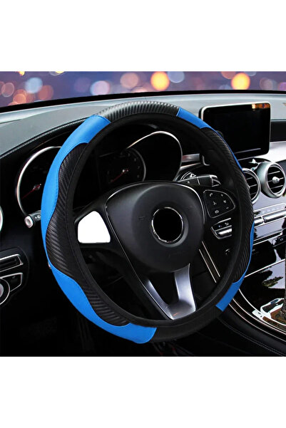 Choice 01-غطاء عجلة قيادة سيارة أزرق مقاس 37-38.5 سم مصنوع من جلد البولي يوري...