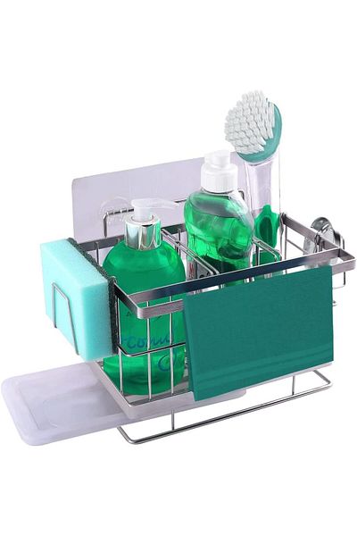 COOYA Sponge Brush Holder, with Drain Tray, Dishcloth Rack, Stainless Steel Rustproof