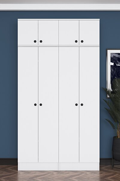 Rani Mobilya Rani EA146 Modern Portmanto 8 Kapaklı Raflı Askılı Ayakkabılık Vestiyer Beyaz